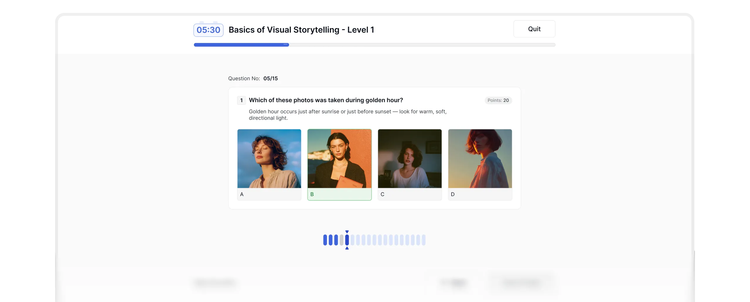 Timed quiz showing single image-based question 