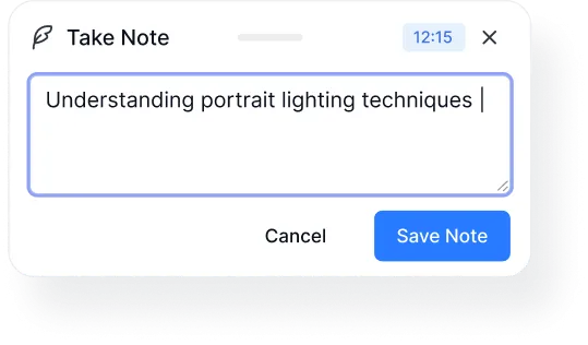 Mobile lesson view with note-taking popup and highlights