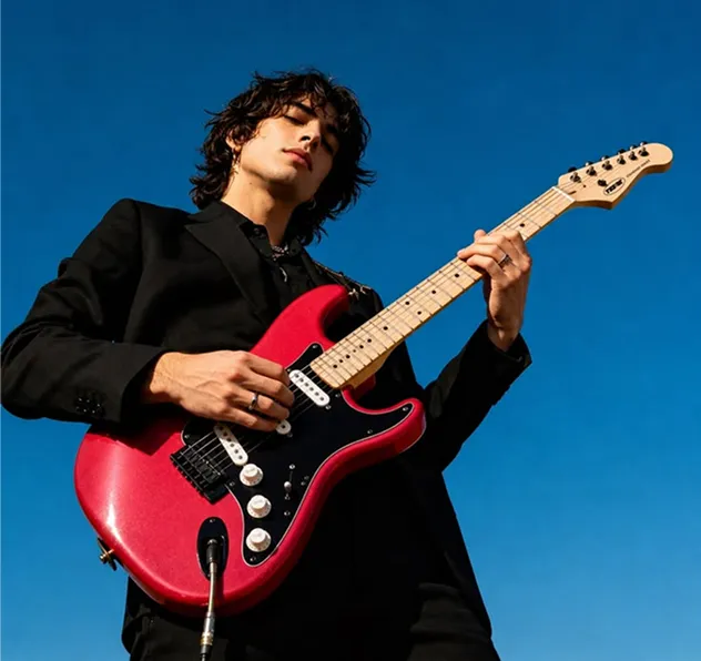a-guy-playing-a-red-guitar
