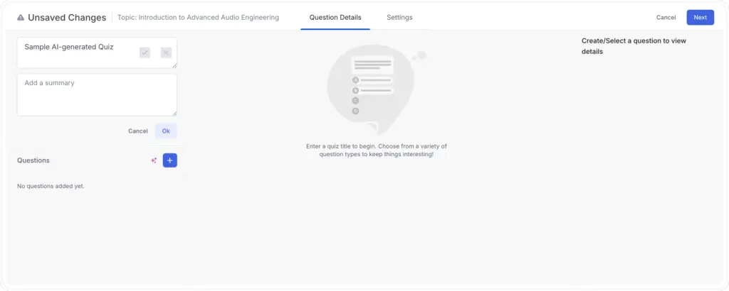 AI Quiz Generation- Create New Quiz