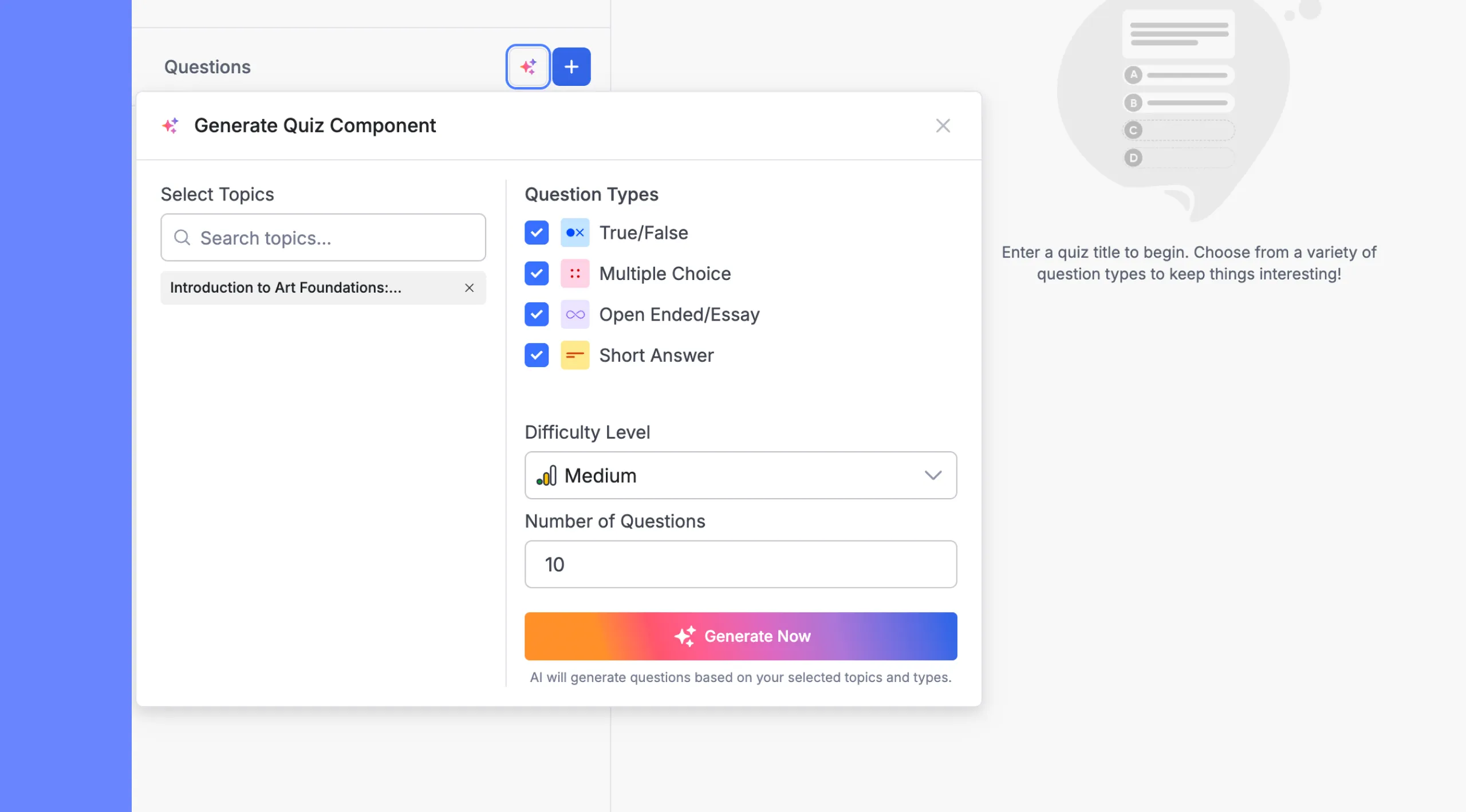 AI Quiz Generator Button Tutor LMS