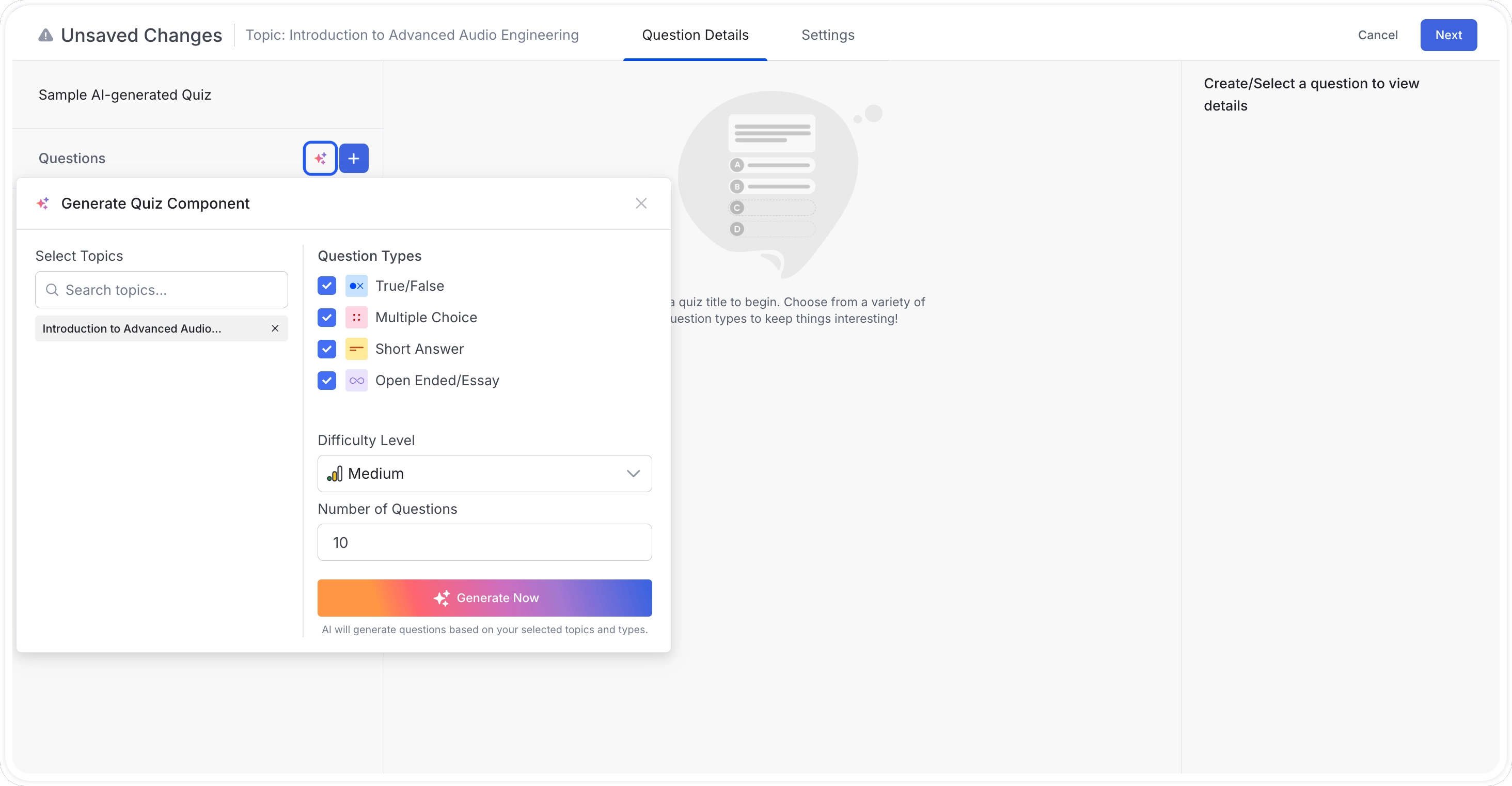 AI Quiz Generator Button Tutor LMS