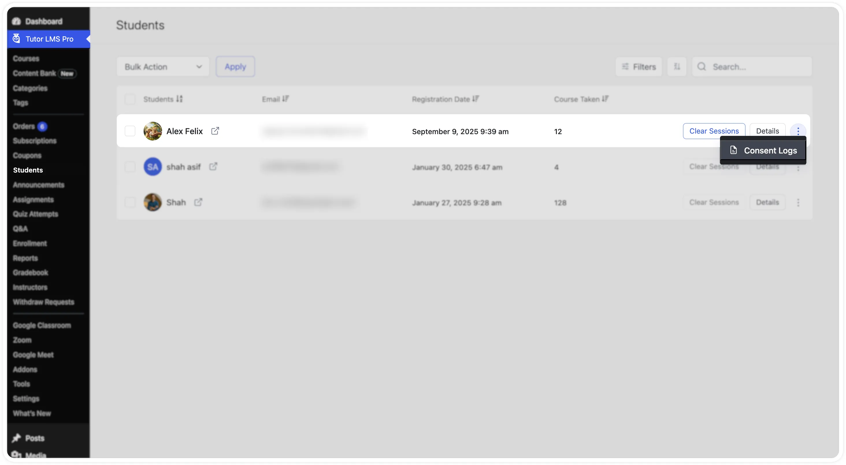 Access Consent Logs from the Students List