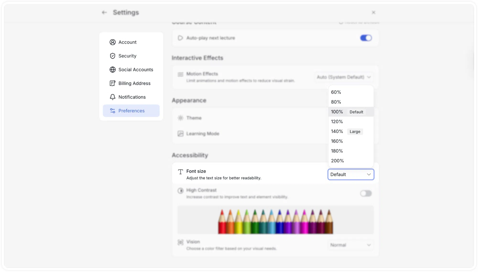 Accessibility Features- Custom Font Size Selection