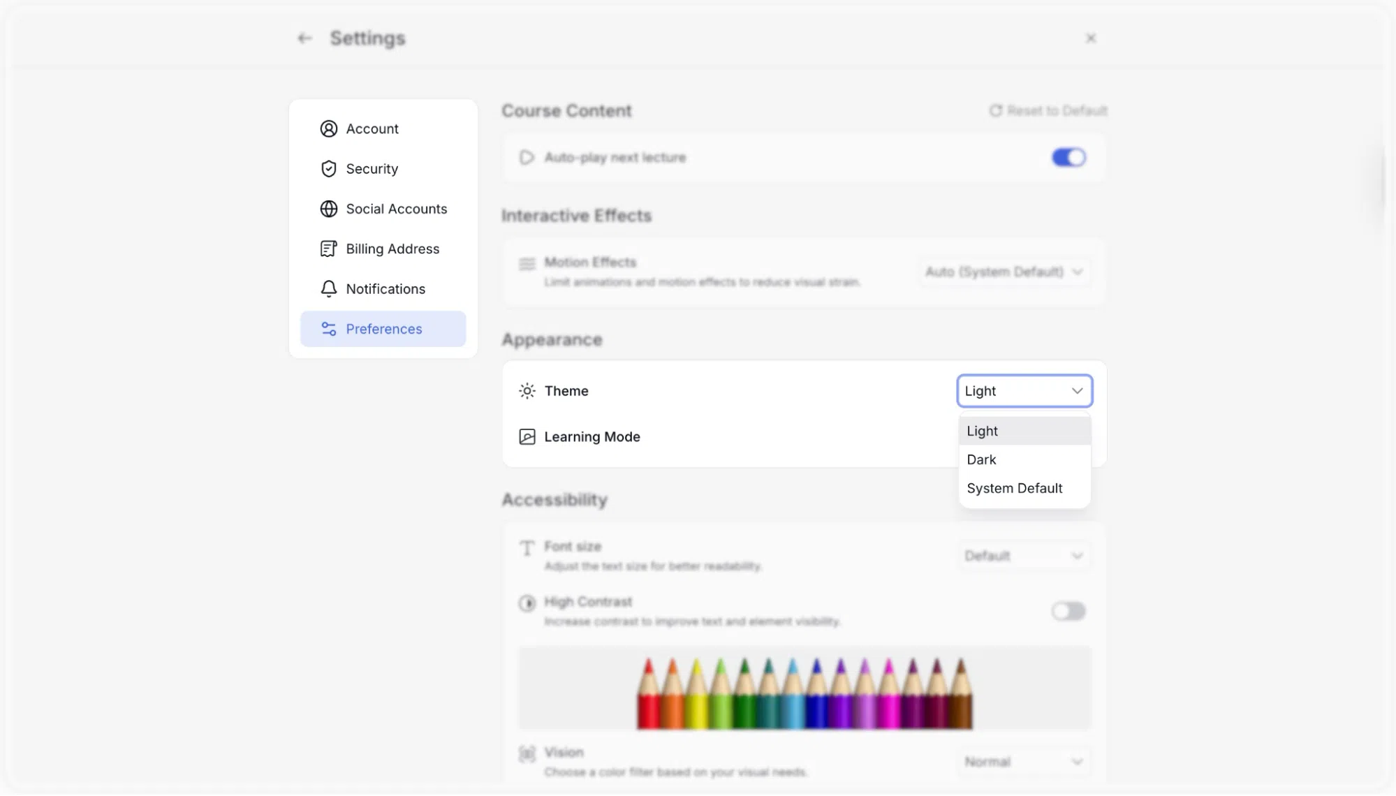 Accessibility Features- Light and Dark mode