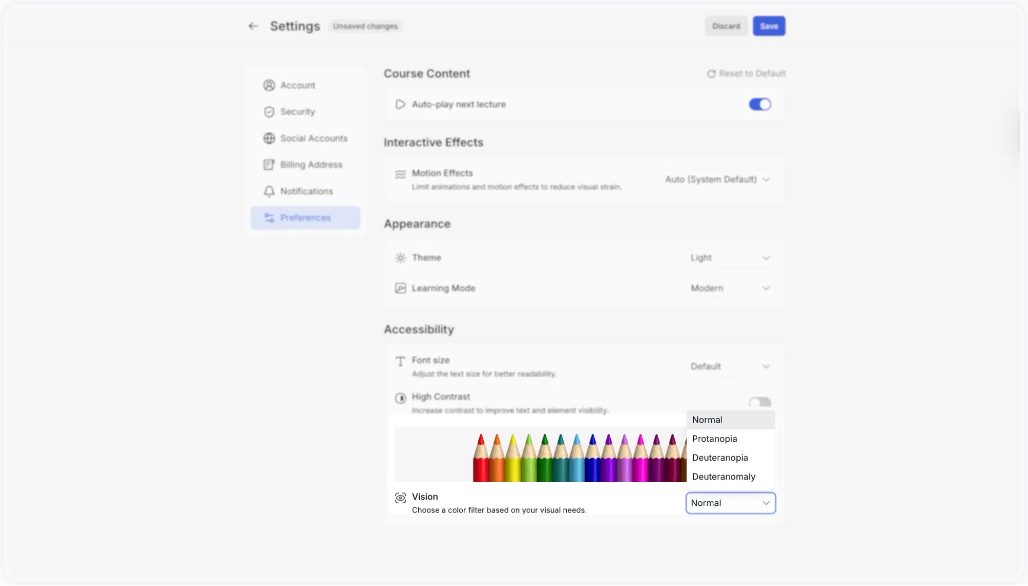 Accsssibility Features- Customize Colors for vision deficiencies