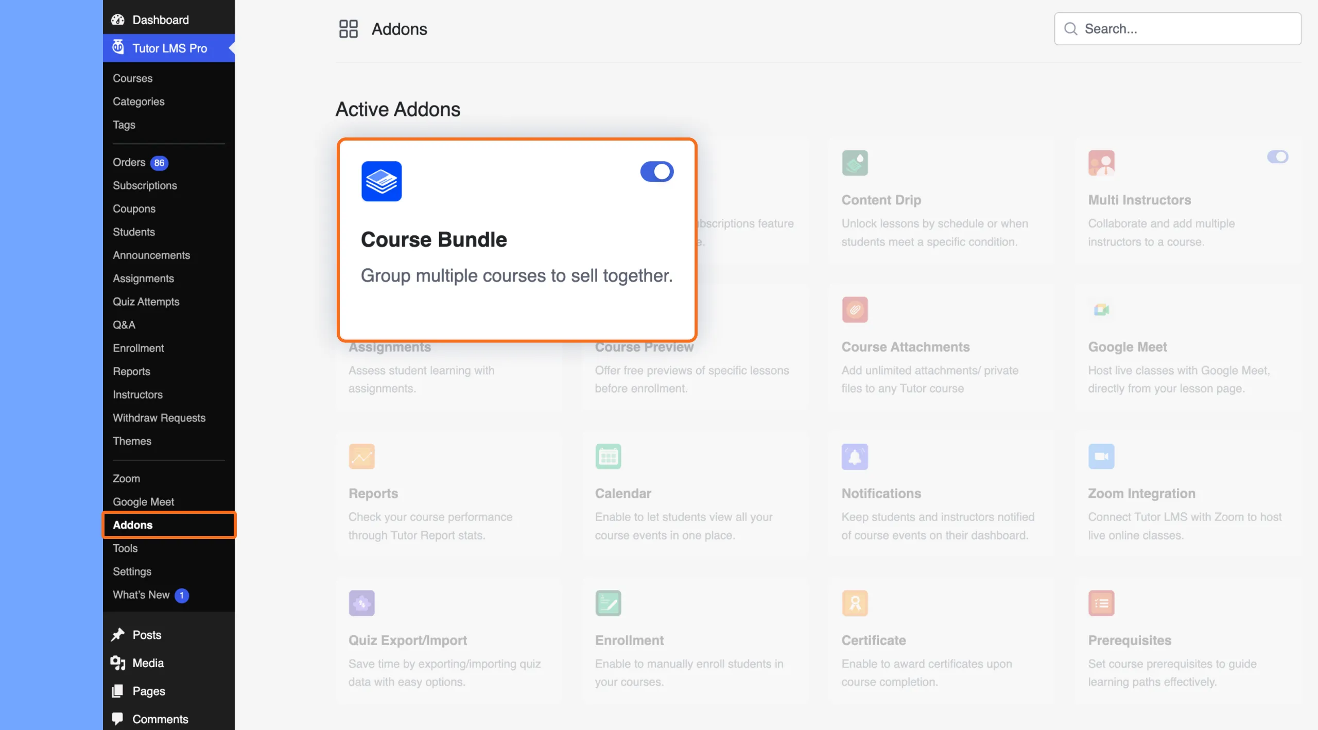 Activate the Course Bundle Addon