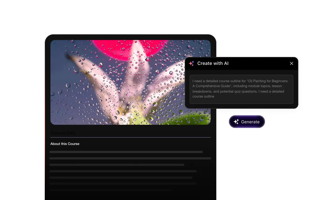 An AI course outline generator on a dark interface, showing a