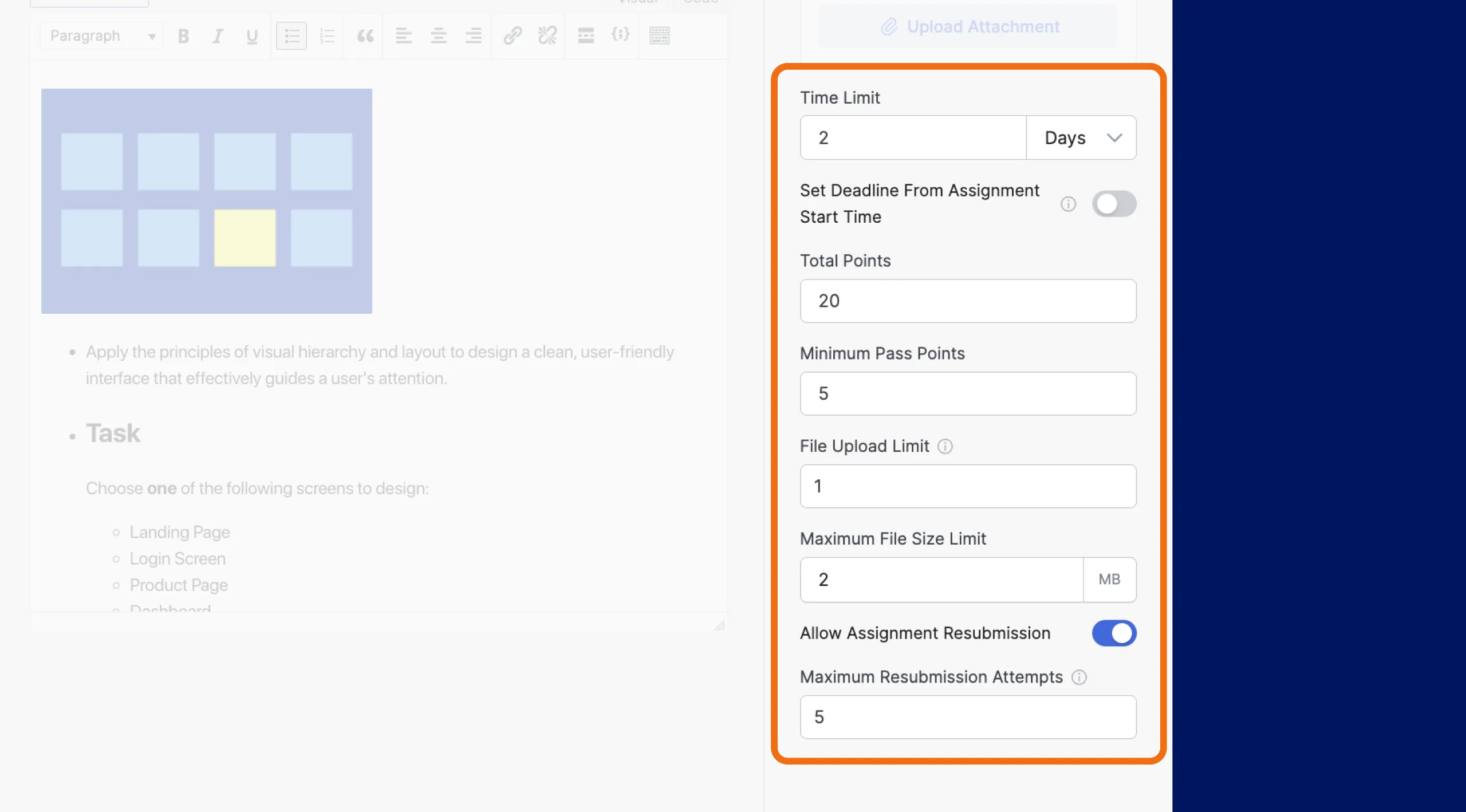 Assignment Settings