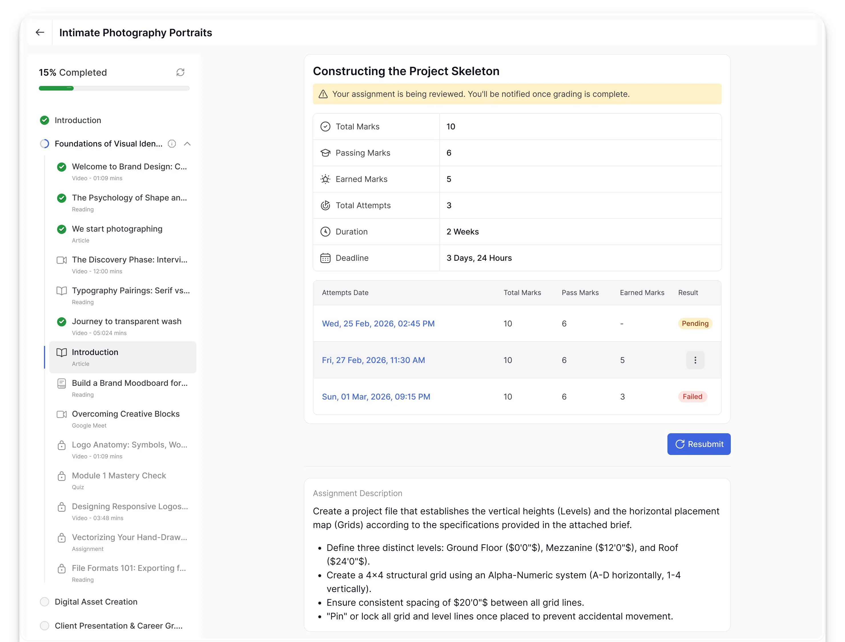 Assignment previous attems and current status tutor lms 4.0