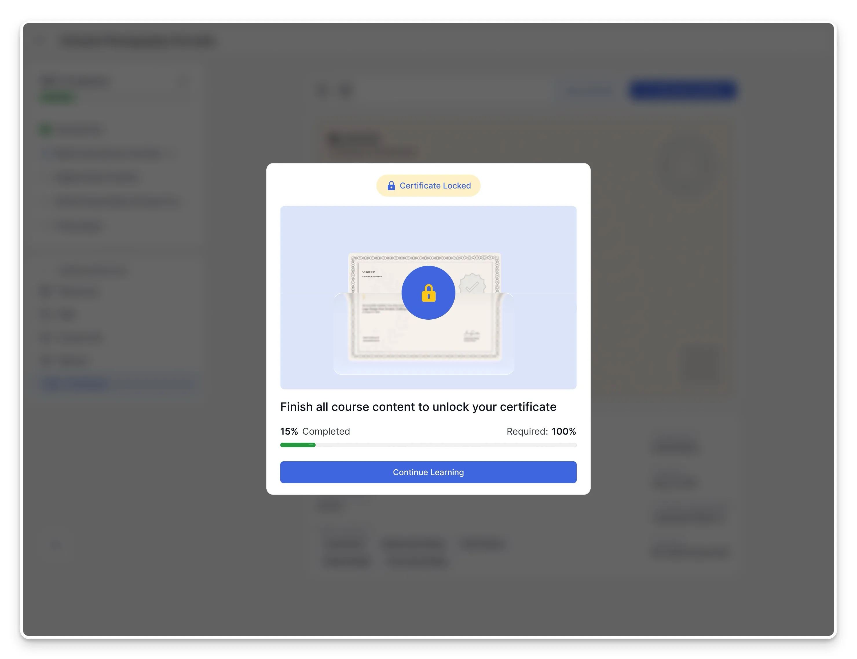 Certificate Locked Course Completion Required
