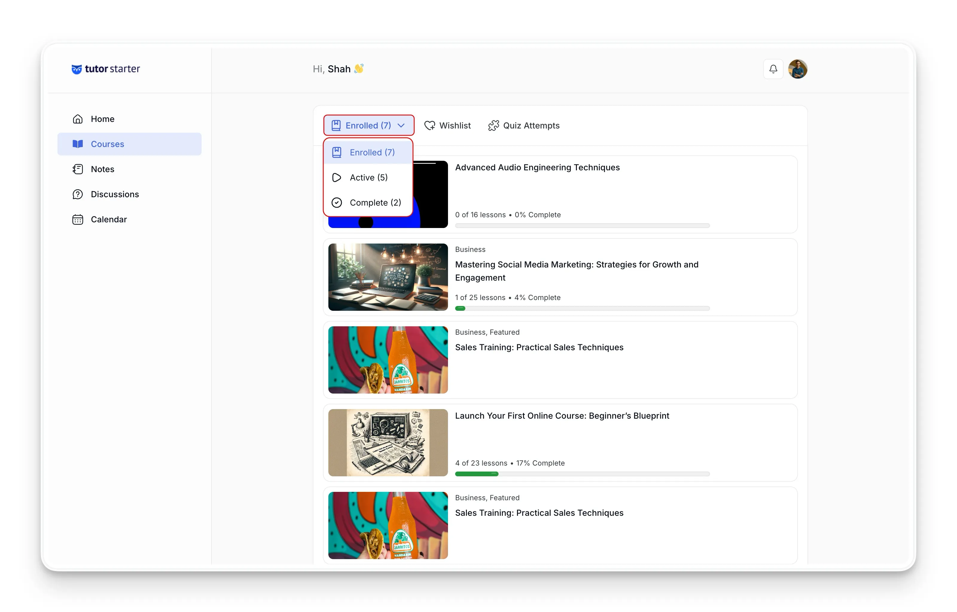 Course Tab- management & Filtering