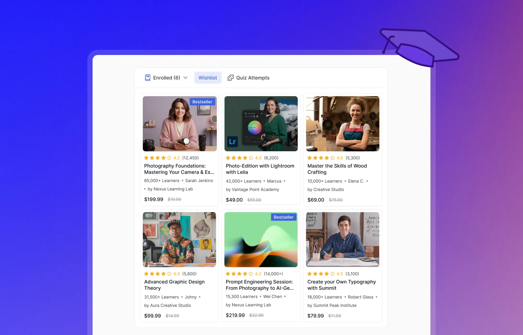 Course Wishlisht Tab for Learners tutor LMS