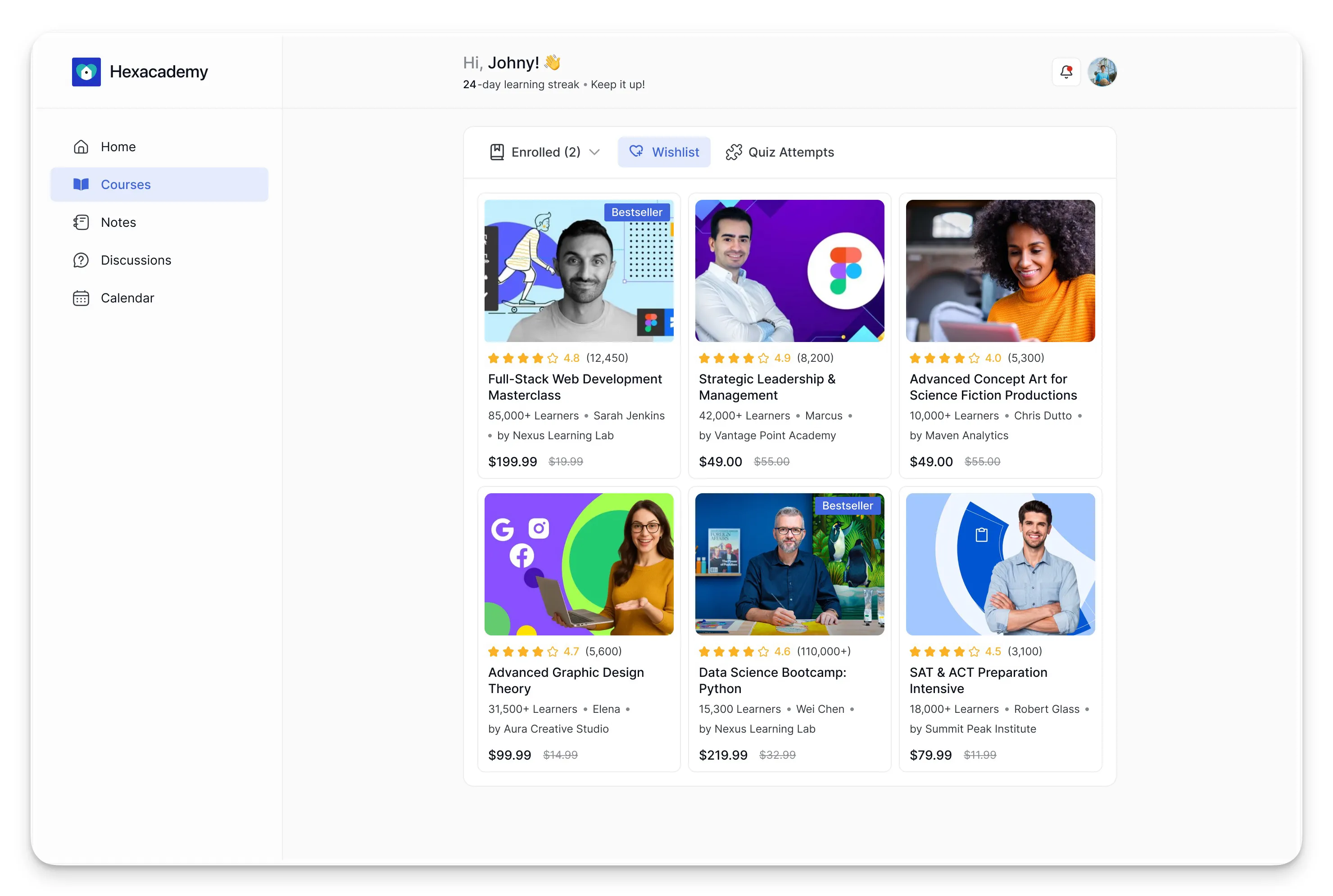 Course Wishlisht Tab for Learners tutor LMS