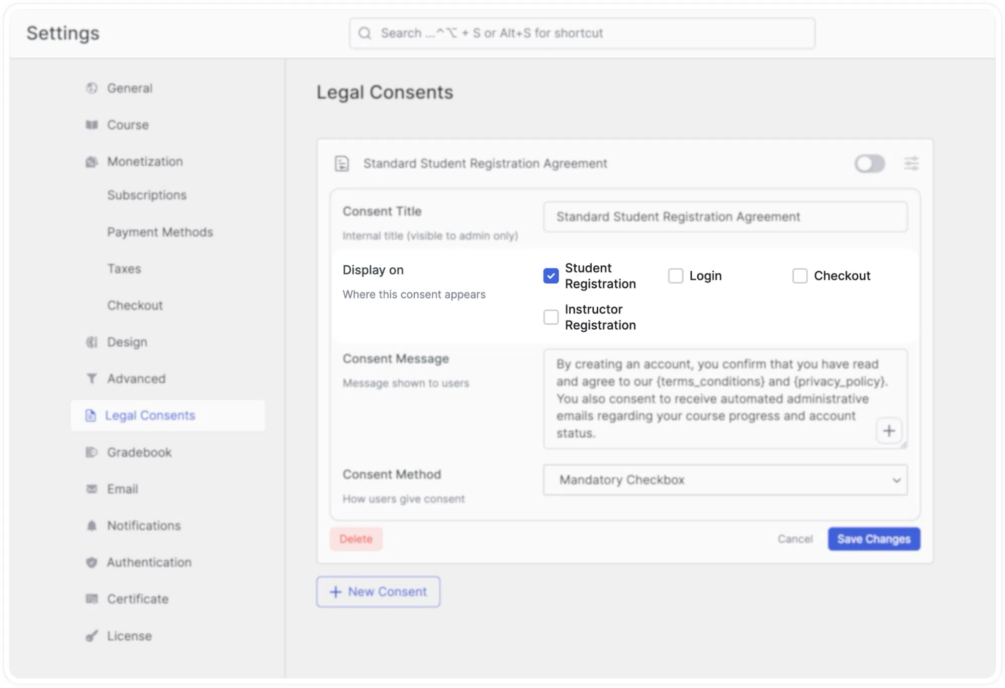 Creating a New Consent- Consent Display Location