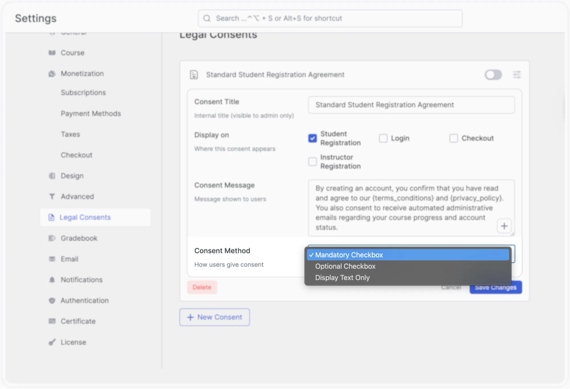 Creating a New Consent- Consent Method