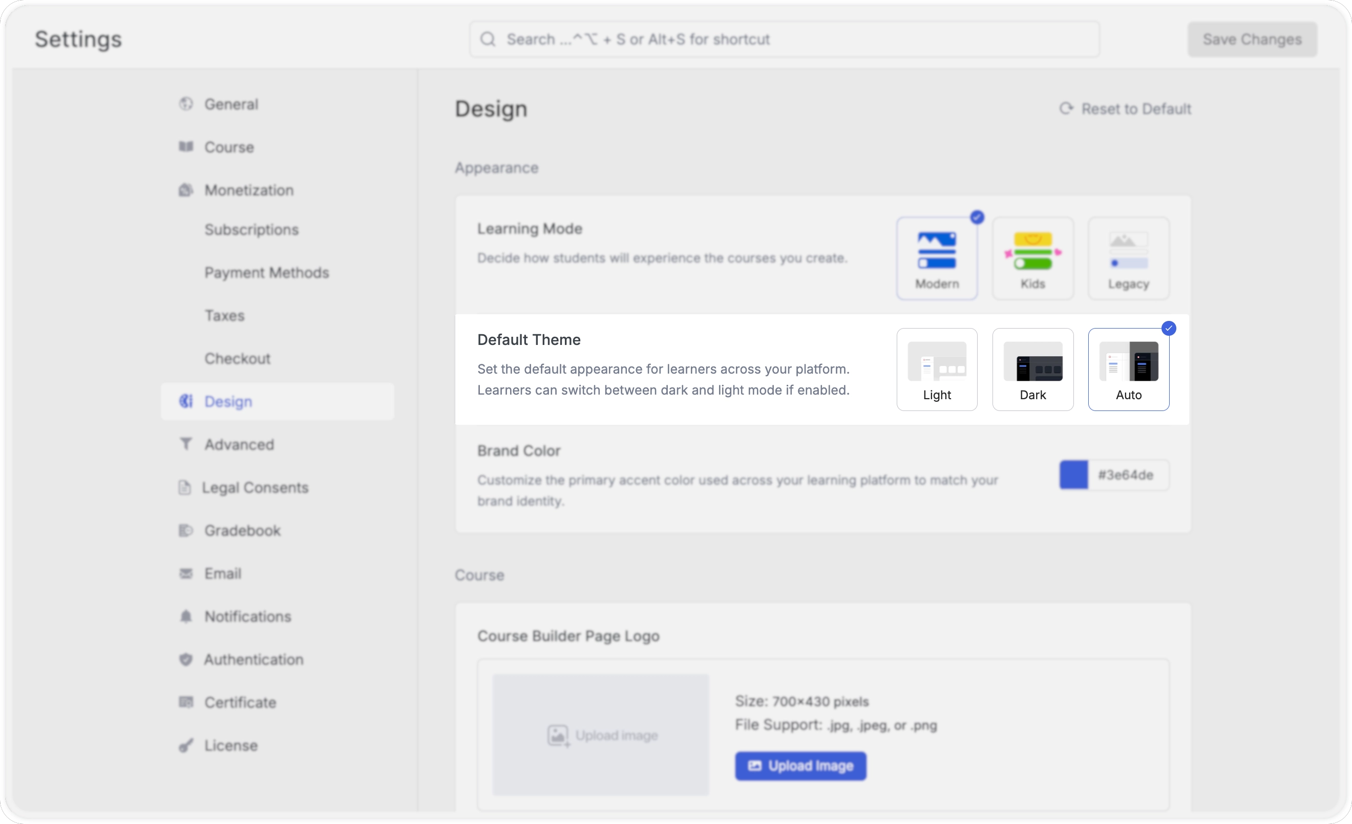 Default Theme- Tutor LMS Appreance Settings