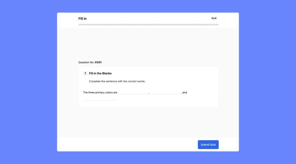 Tutor LMS Preview of Fill in the Blanks Question