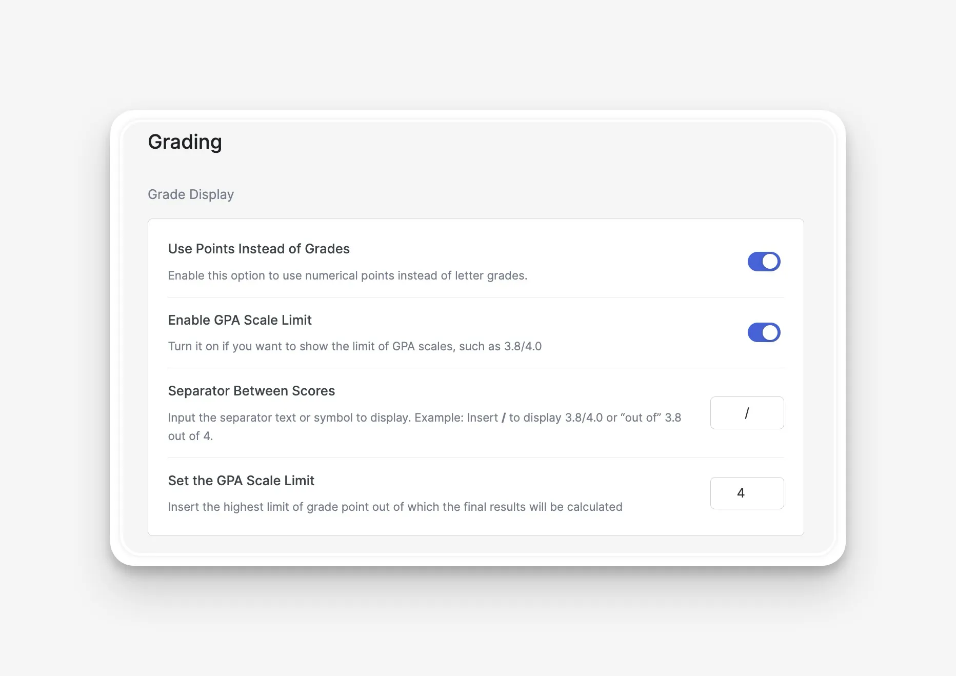 Tutor LMS Settings Grade Display