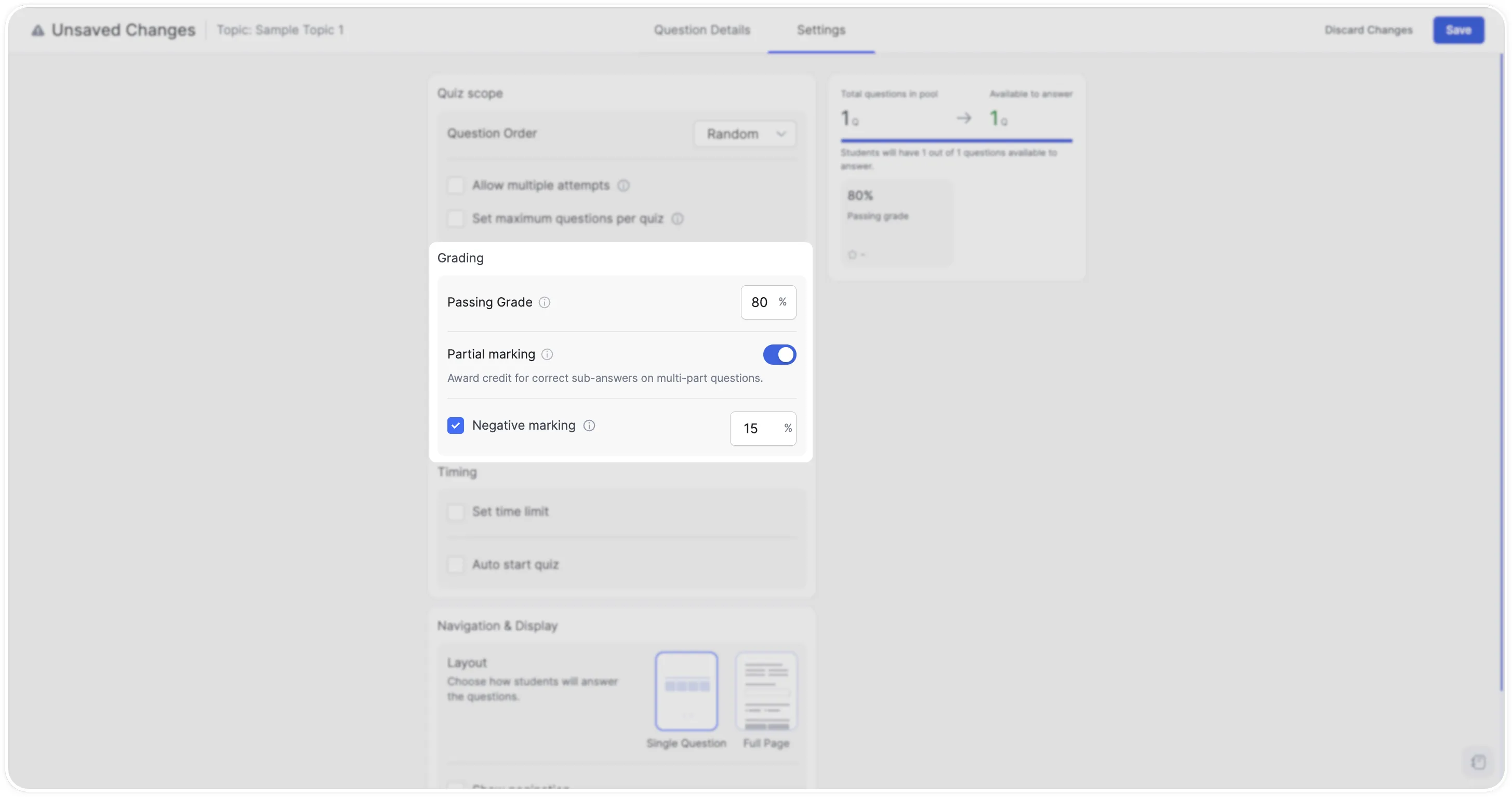 Tutor Quiz Settings-Grading