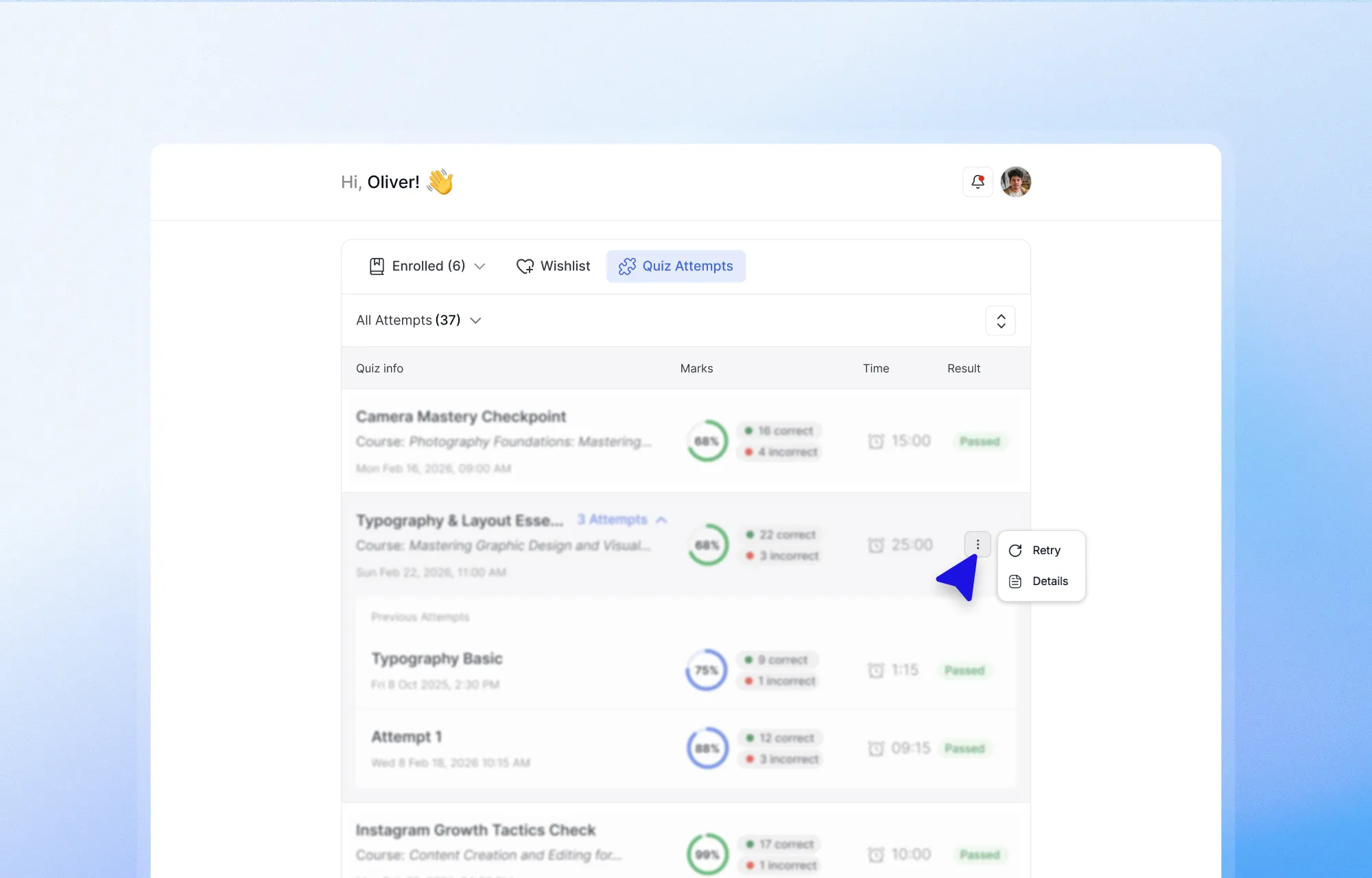 How to retry quiz in Tutor LMS