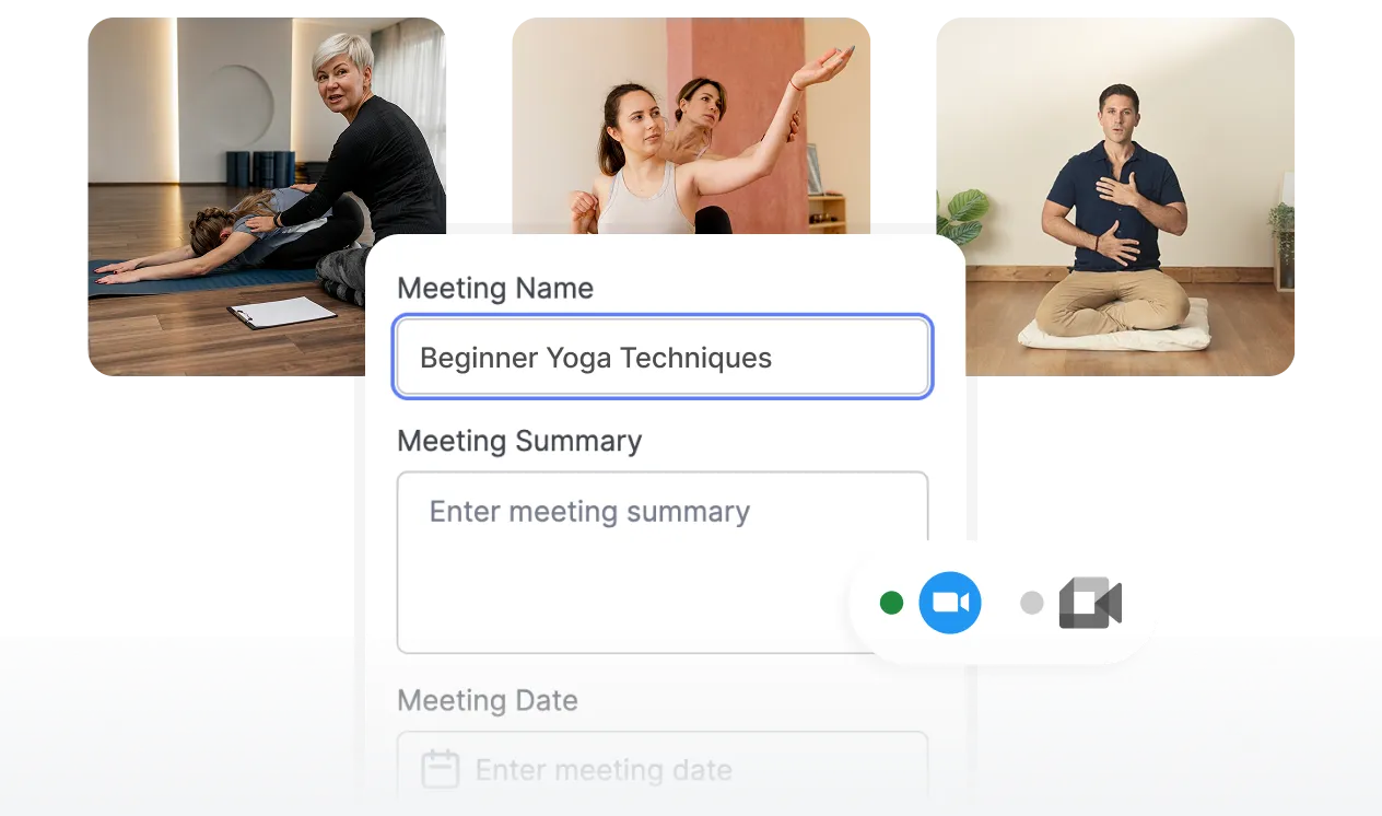 Live lesson setup form with Zoom and Meet integration options