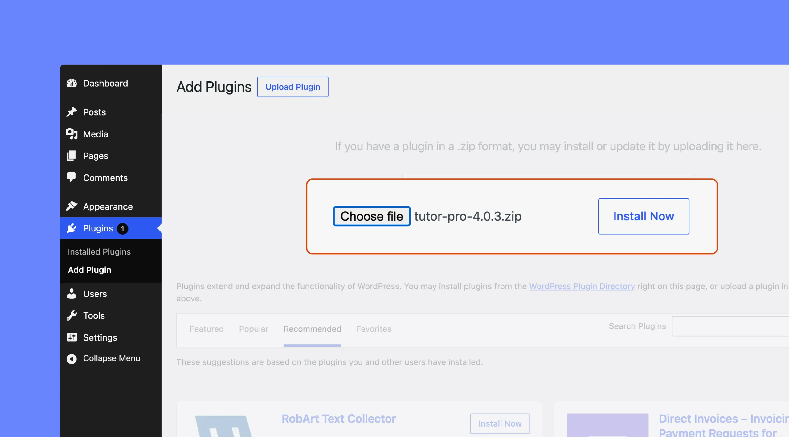 Manually upload and Install Tutor LMS