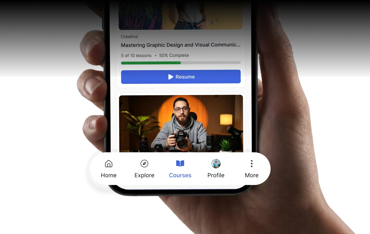 Mobile student courses page navigation panel