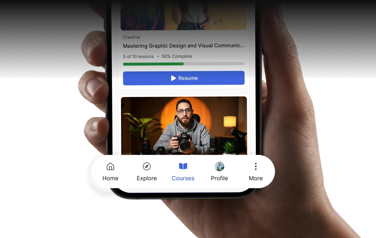 Mobile student courses page navigation panel