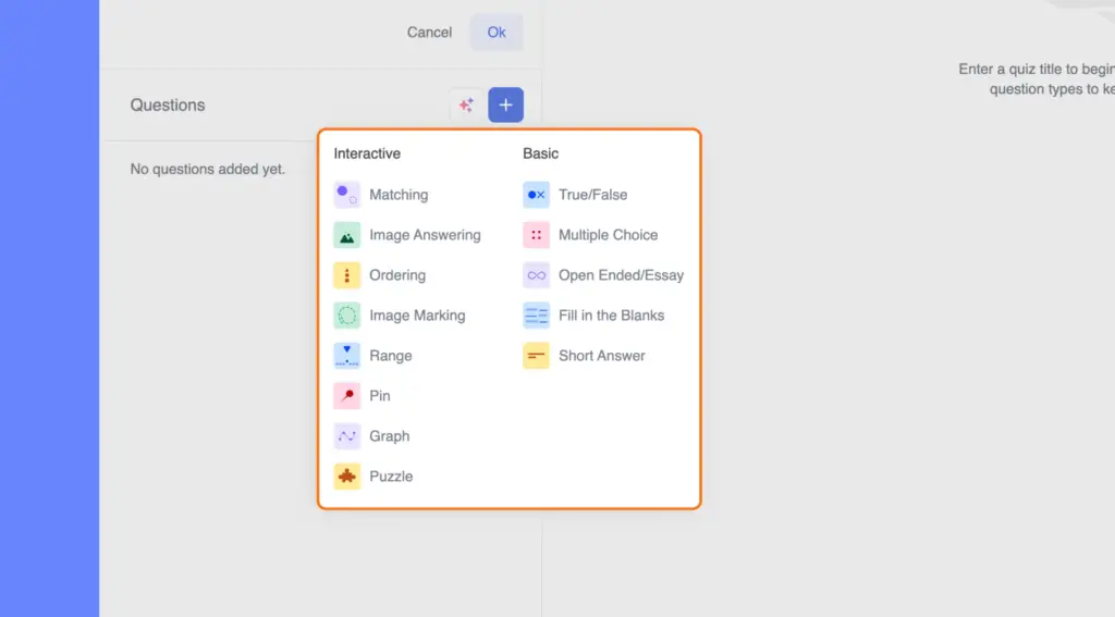 Tutor LMS: thirteen different quiz question format to chose from