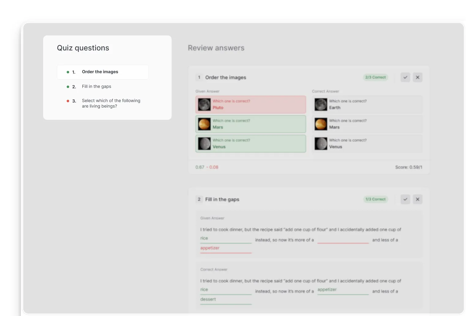 Quiz Question List Sidebar