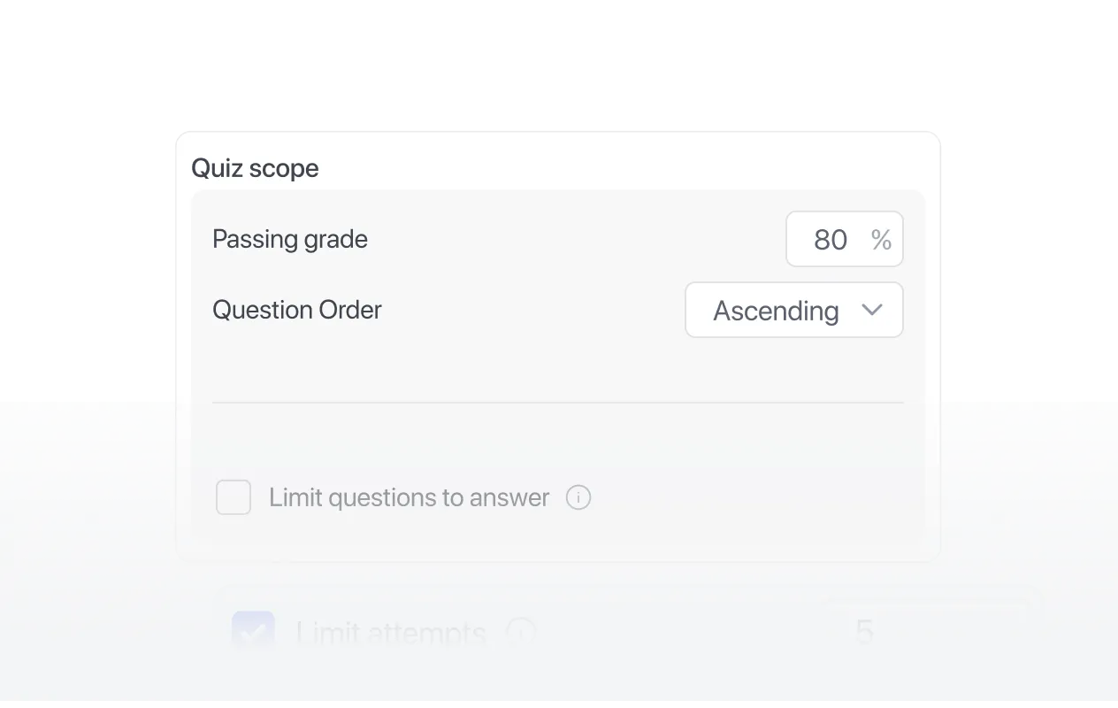 Quiz scope with passing grade and attempt limit settings