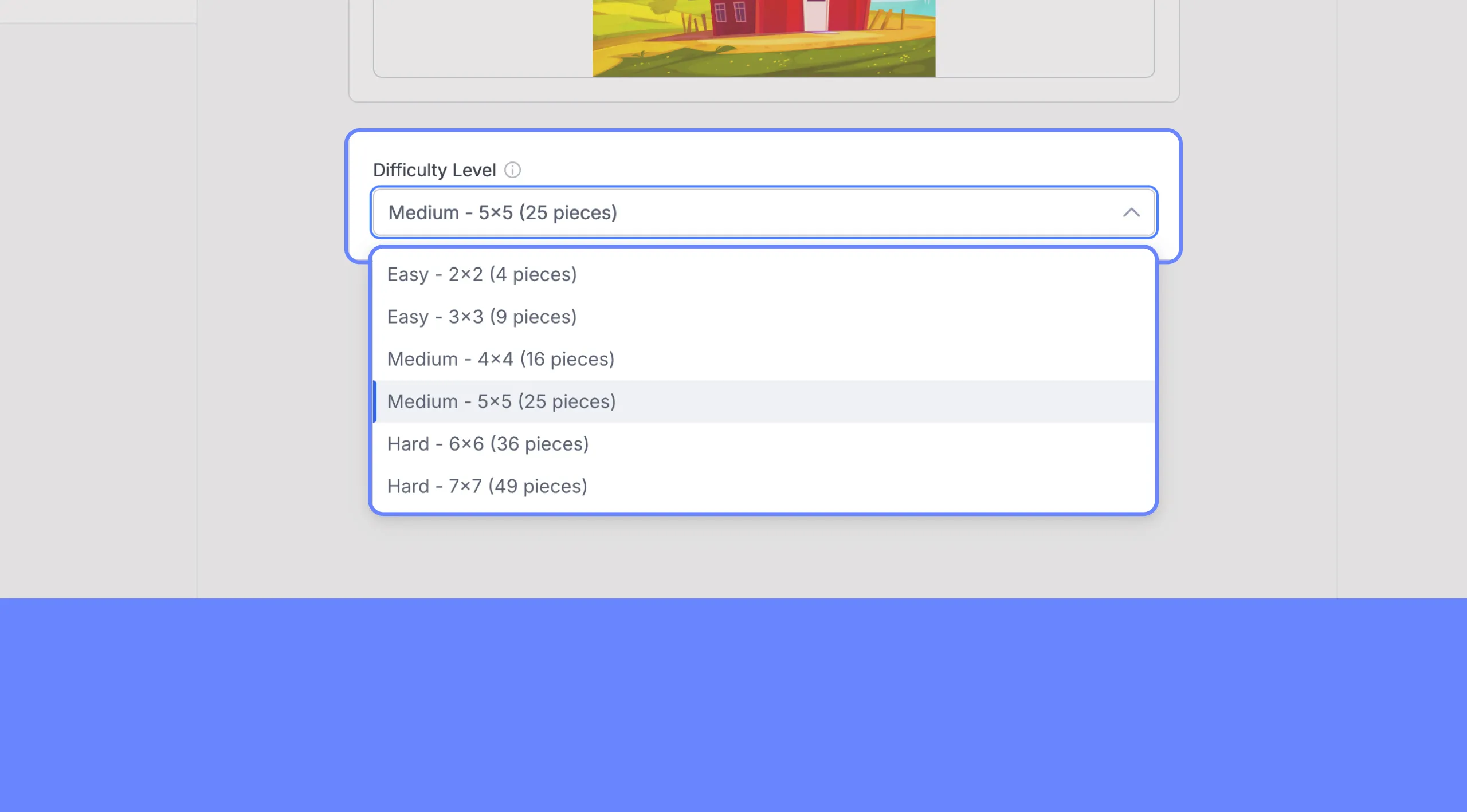 Puzzel QUiz Type- Upload Image Select Difficulty