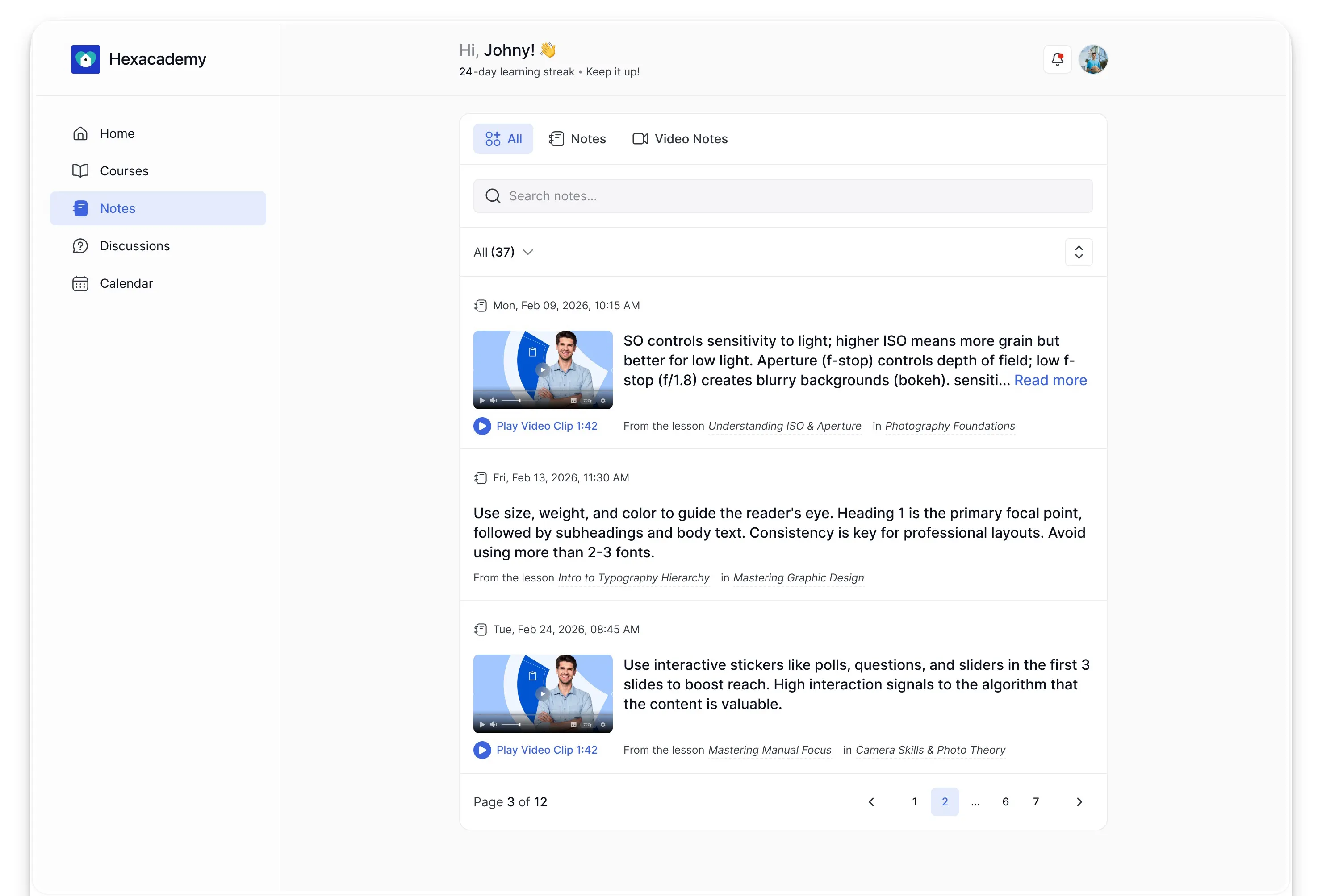 Student Video Lesson Note taking