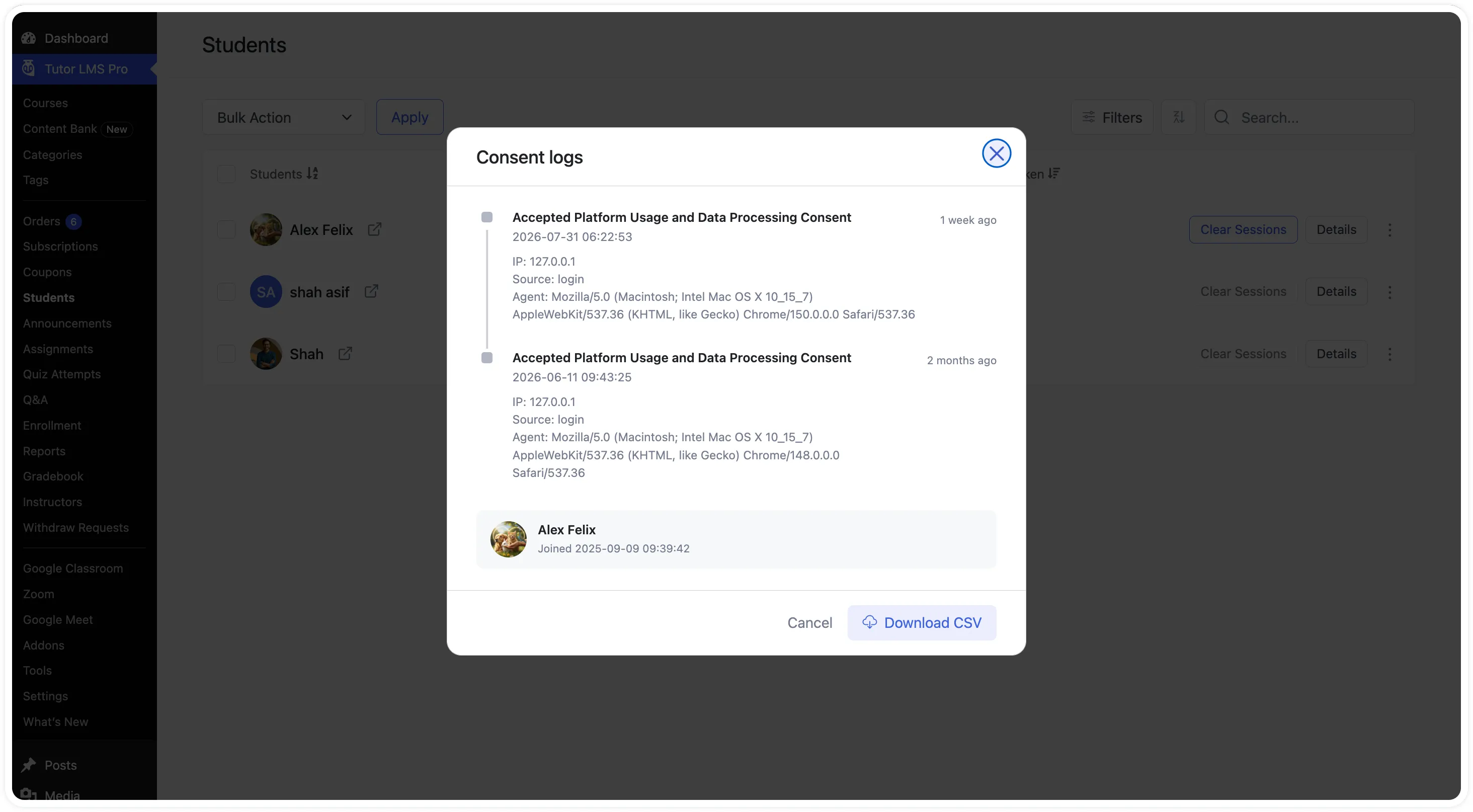 The Consent Logs Modal