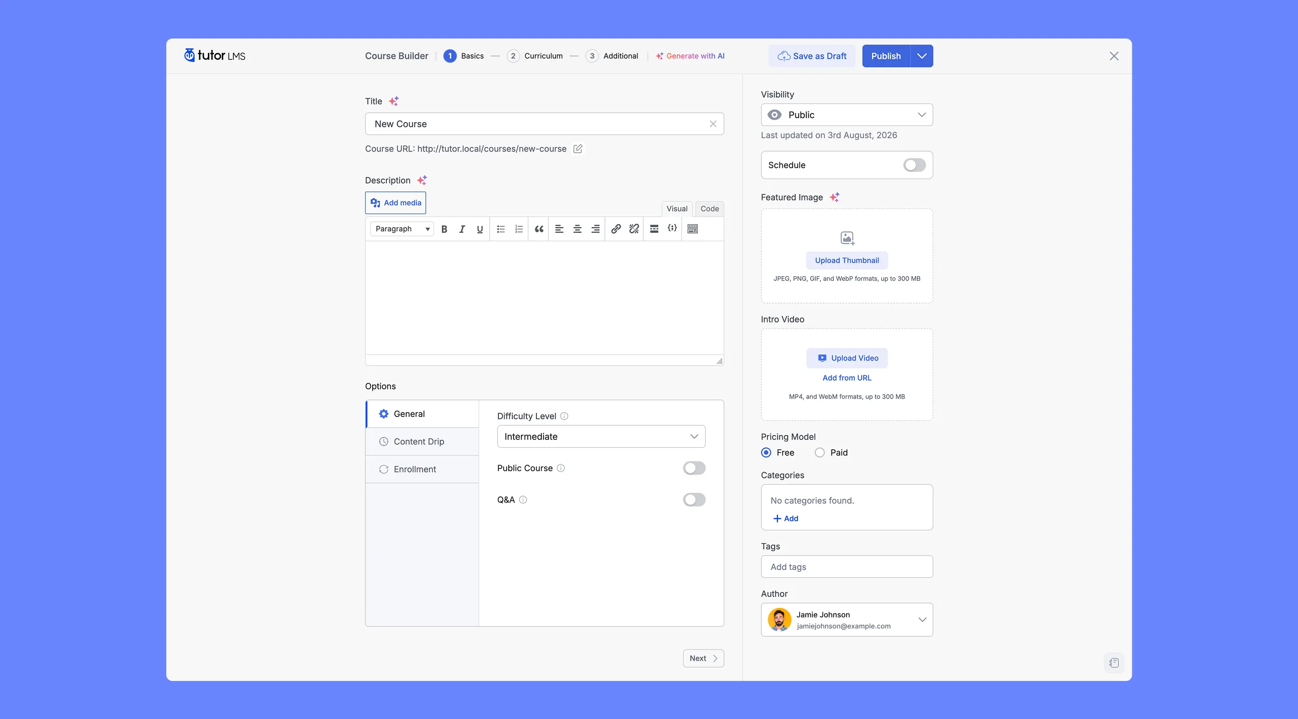 Tutor LMS Course Builder Basics Section
