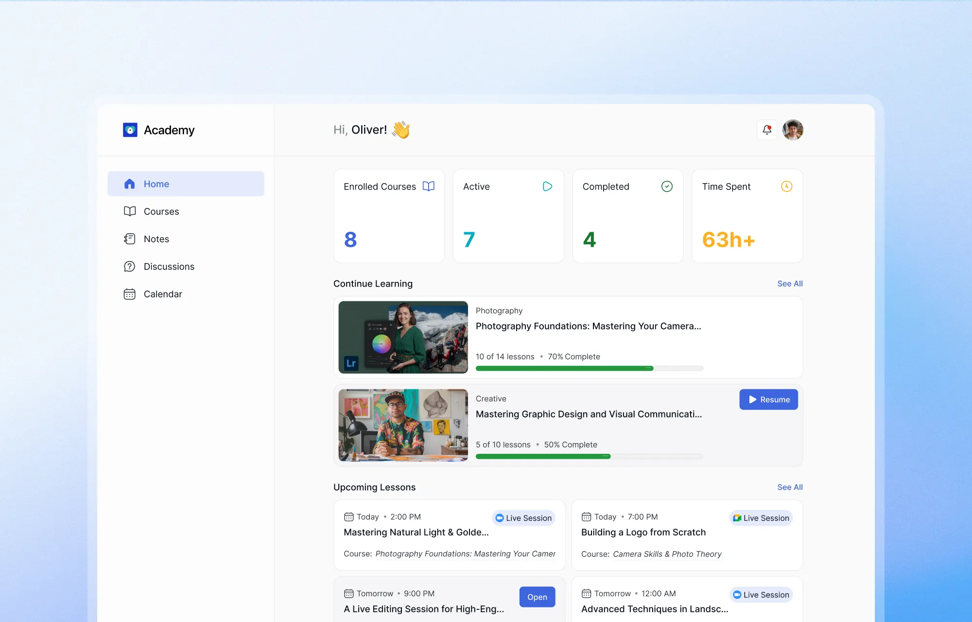 Tutor LMS Dashboard Home Screen