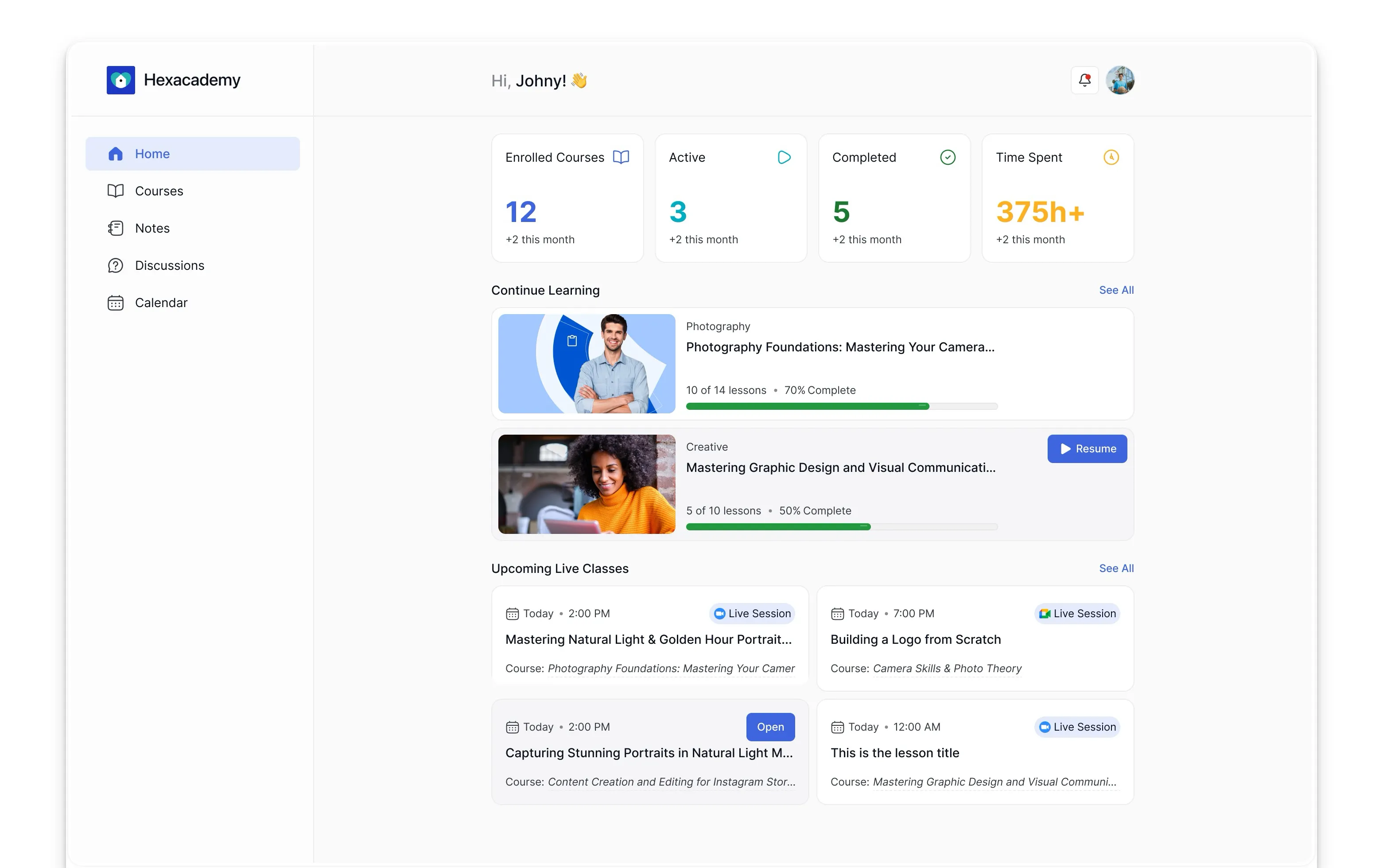 Tutor LMS Dashboard Home Screen