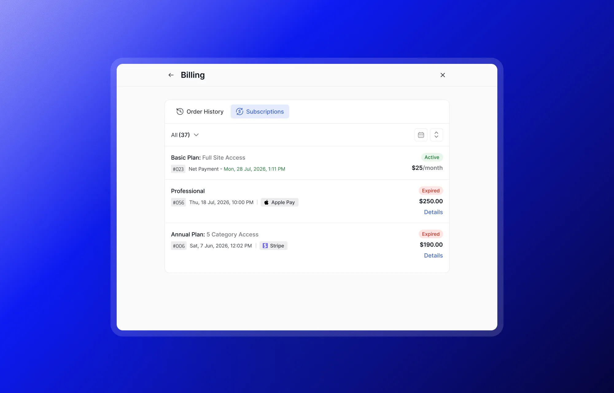 Tutor LMS Learner Dashboard- Student Billing/Subscription History