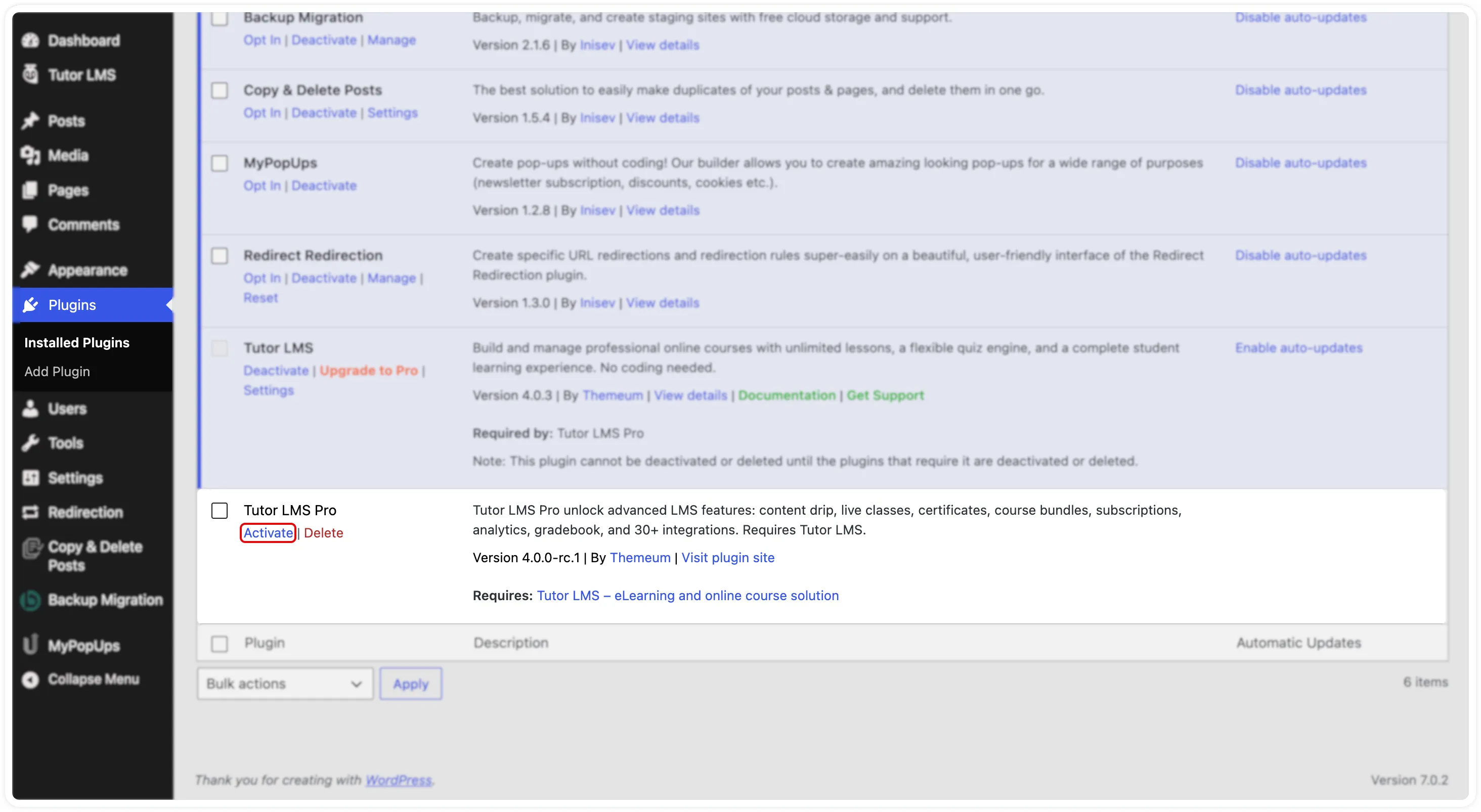 Tutor LMS Pro Activate Plugin