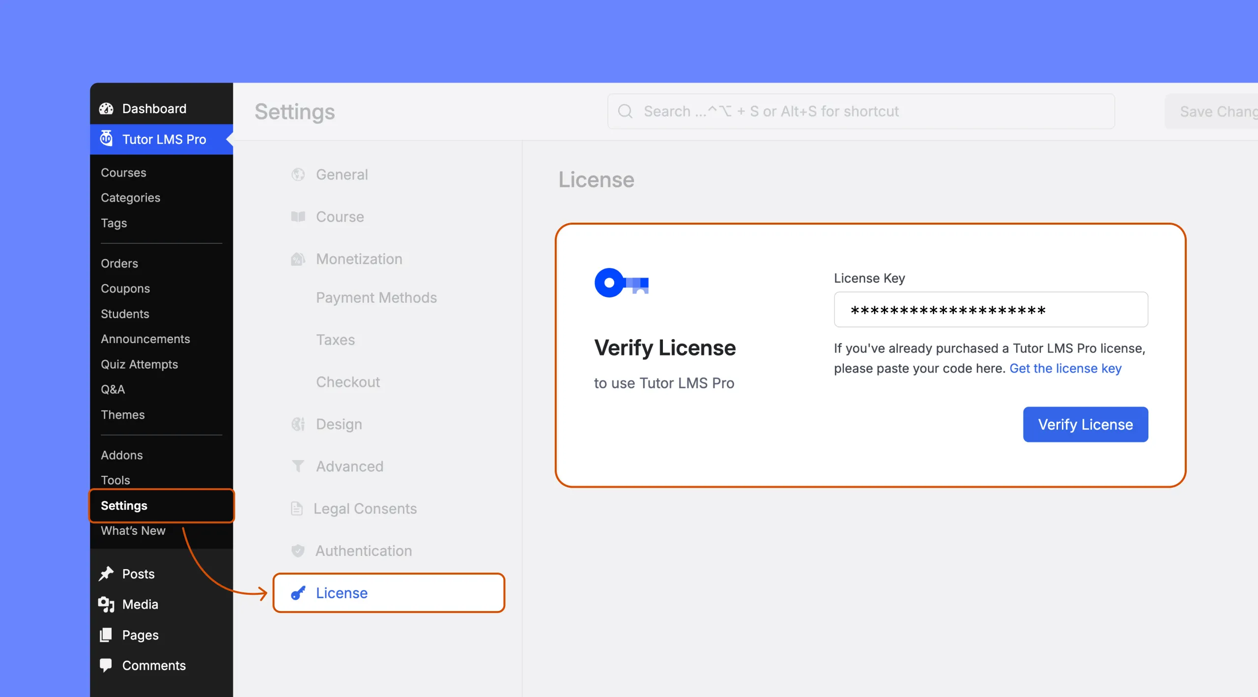 Tutor LMS Pro Add and Verify Pro License Key