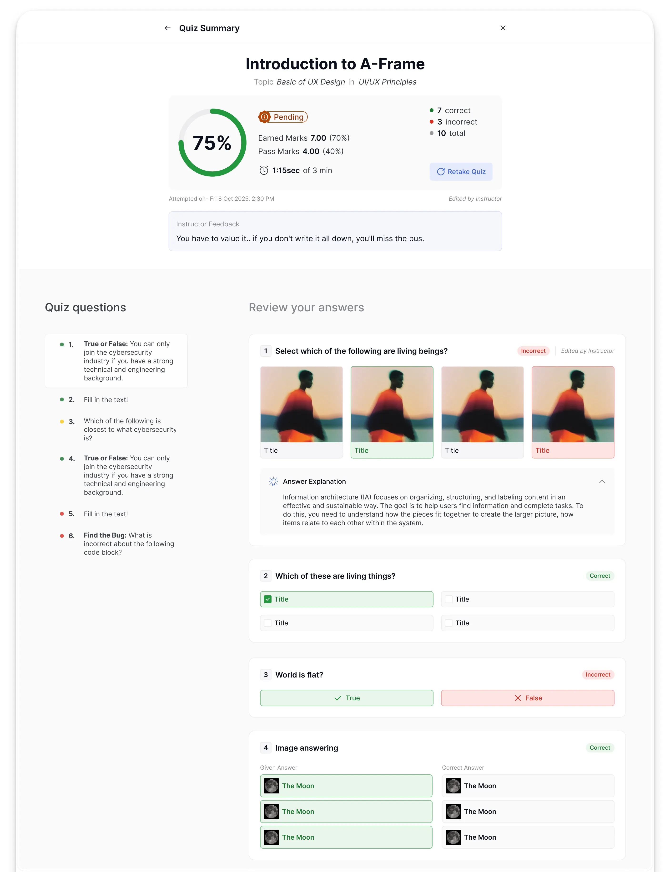 Tutor LMS Quiz Results and Instructor Feedback