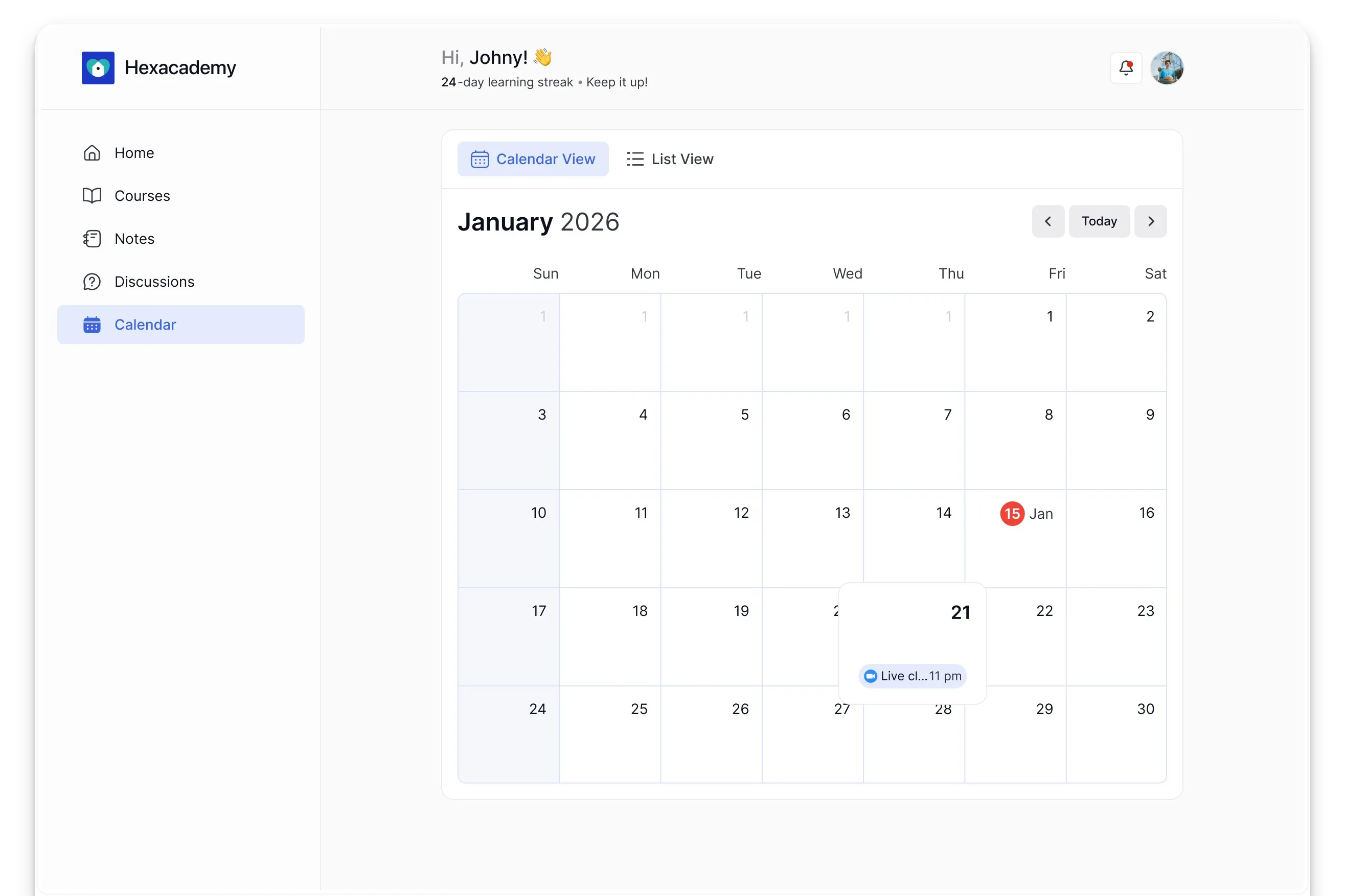 Tutor LMS Student calendar- Grid view