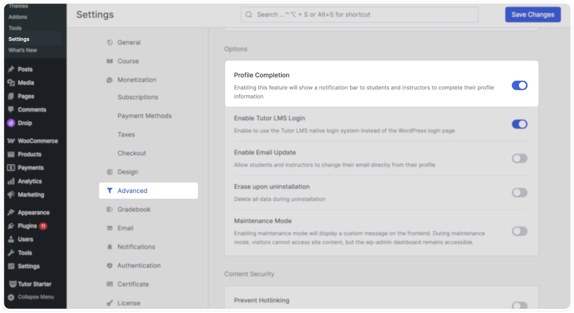 Tutor LMS- enable Profile Completion Notification reminder
