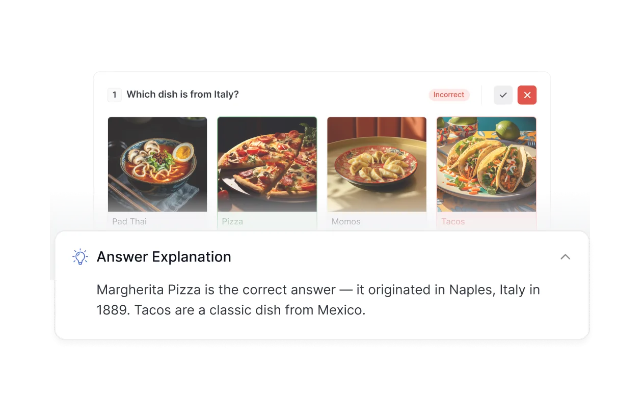 Wrong quiz answer with explanation panel shown