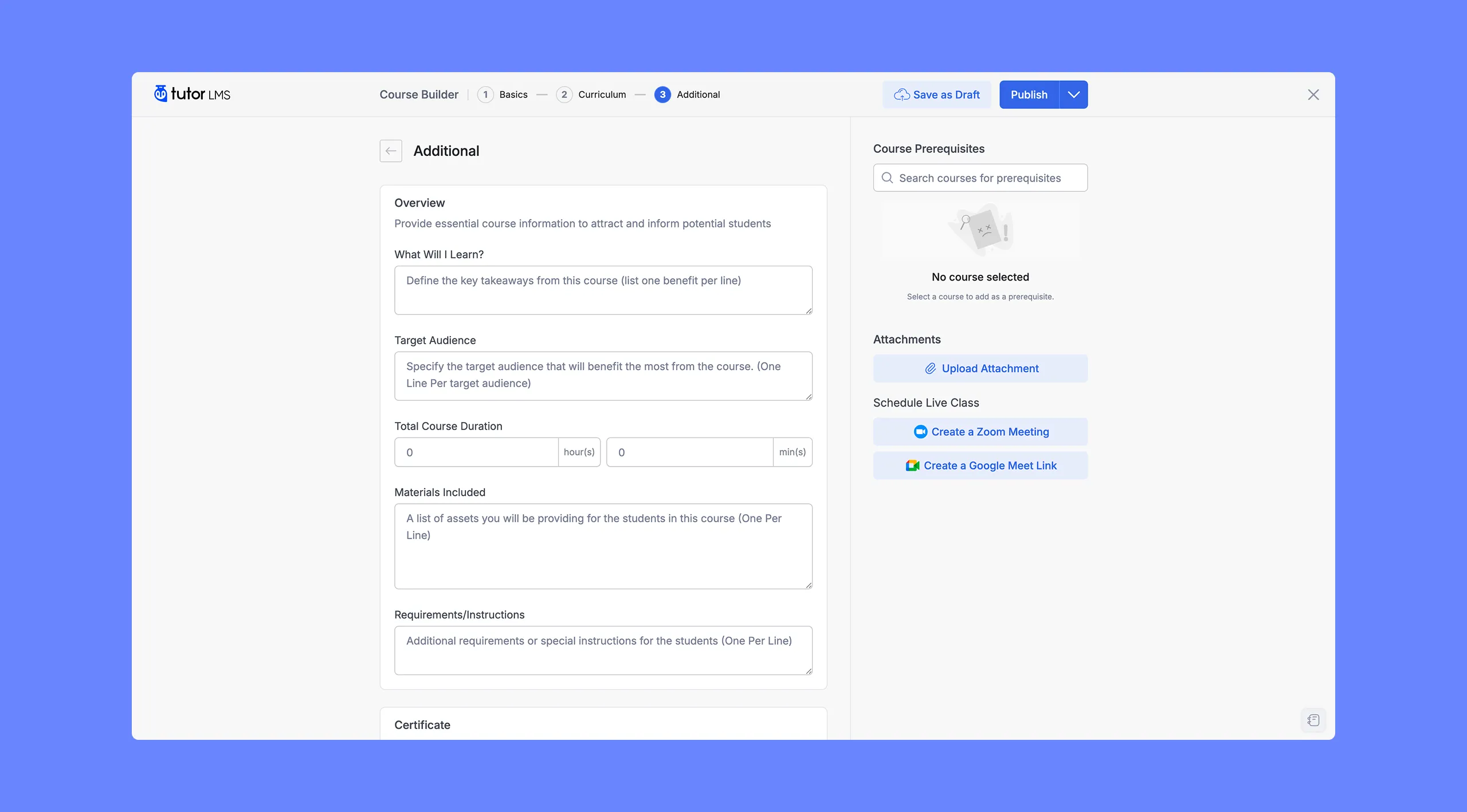 Additional Settings Overview- Tutor LMS