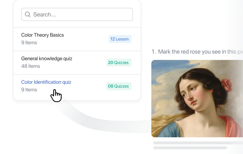 A searchable content library listing 