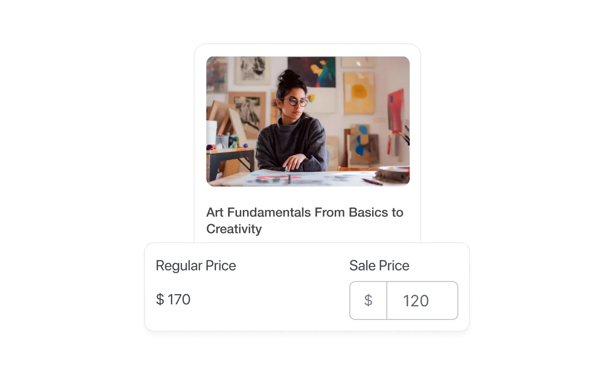 Art course card showing regular and sale price
