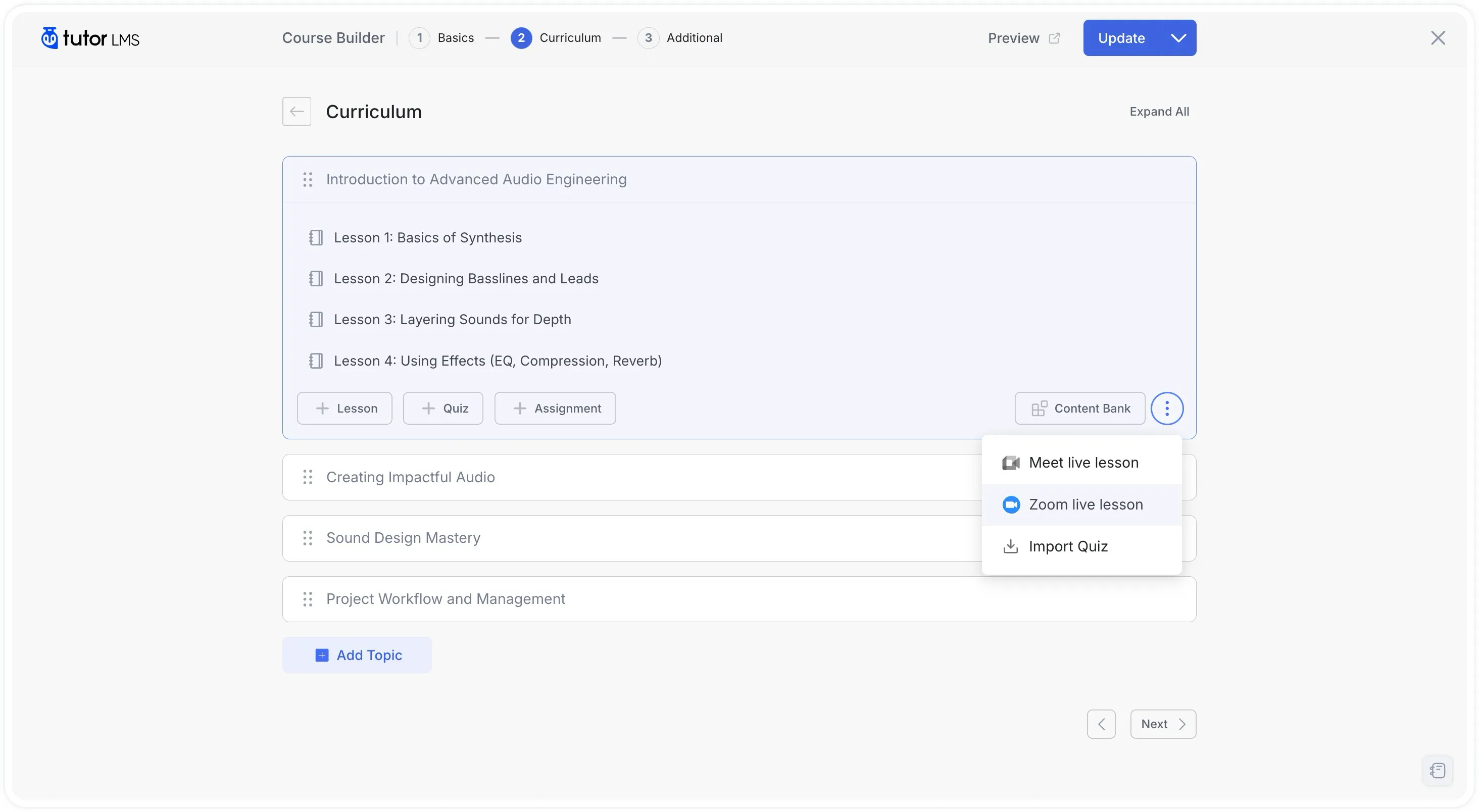 Zoom Live Session Creation Tutor LMS
