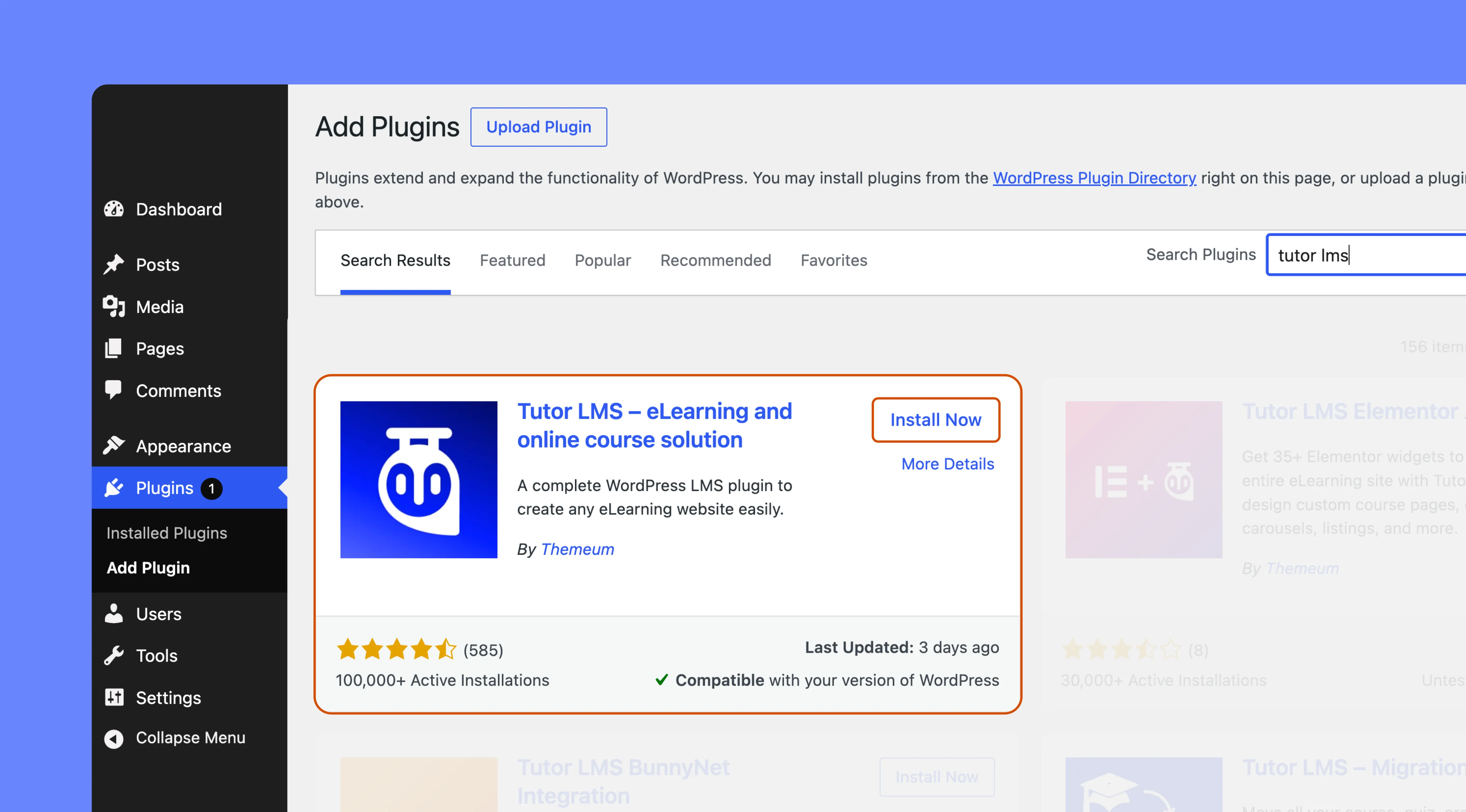 WordPress repository- Install Tutor LMS Free Version